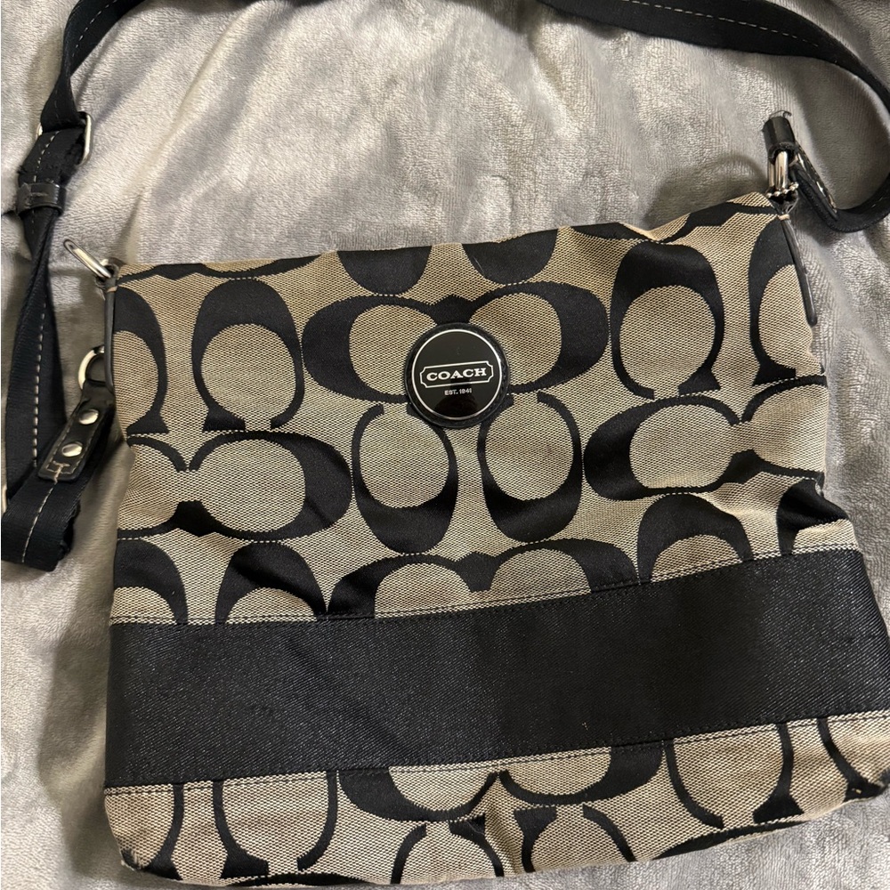 Coach Black and Tan Patterned Crossbody Bag